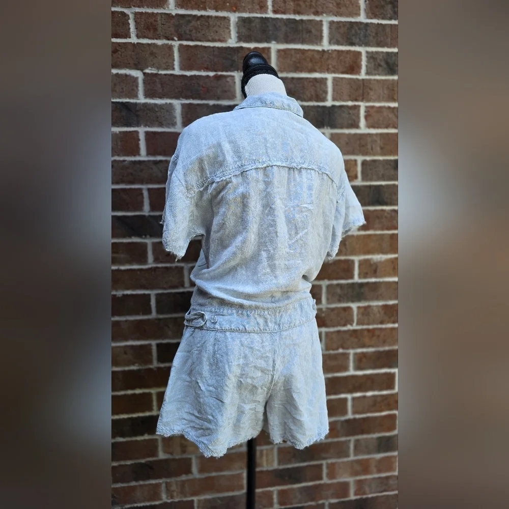 Young Fabulous & Broke Linen Blend Romper Cornflower Blue Size S